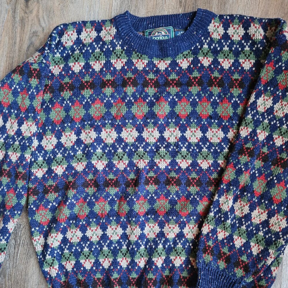 Vintage Bonjour International Multi Colored Argyle PatternedSweater Size L